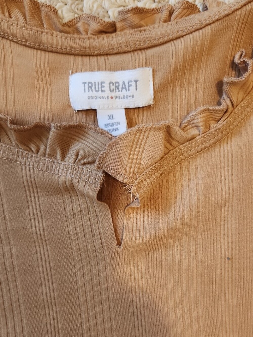 True Craft Ribbed Ruffle-Trim Tank - Tan - Picture 2 of 6